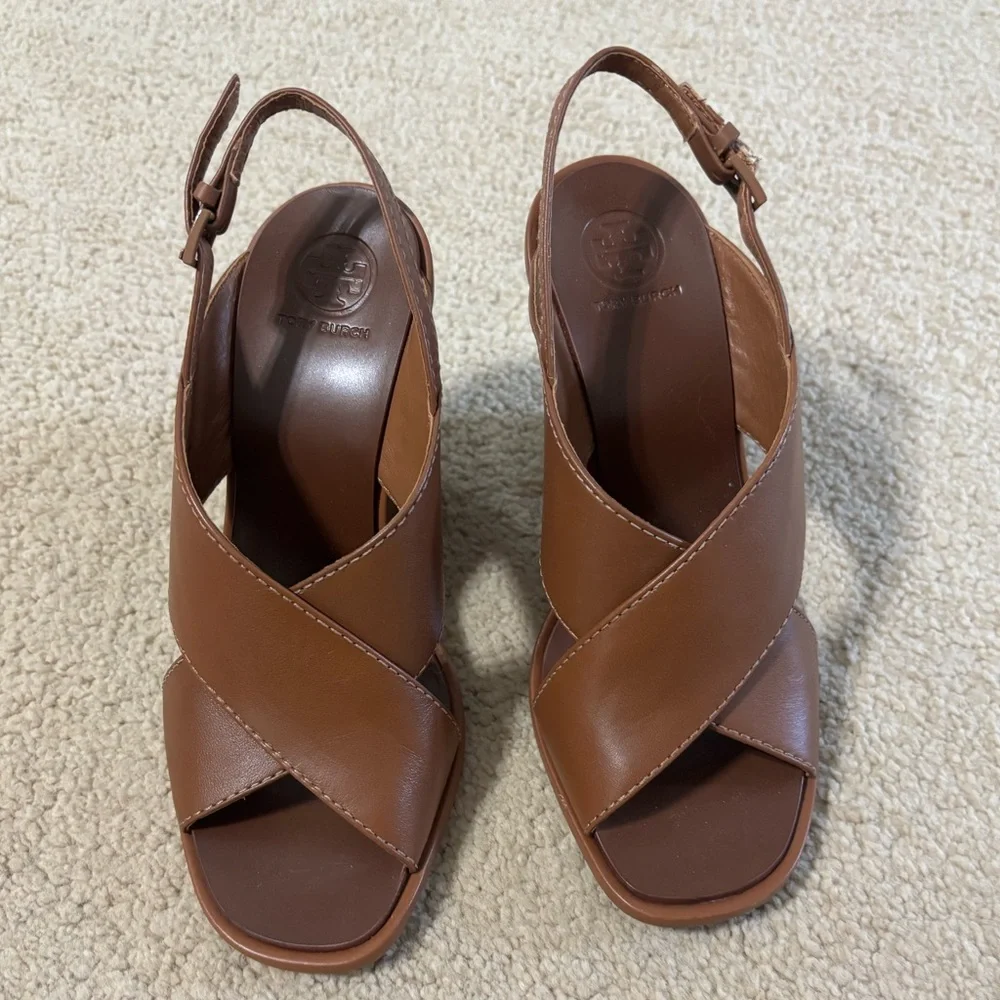 Tory Burch Gabrielle Wedge Sandals in tan leather